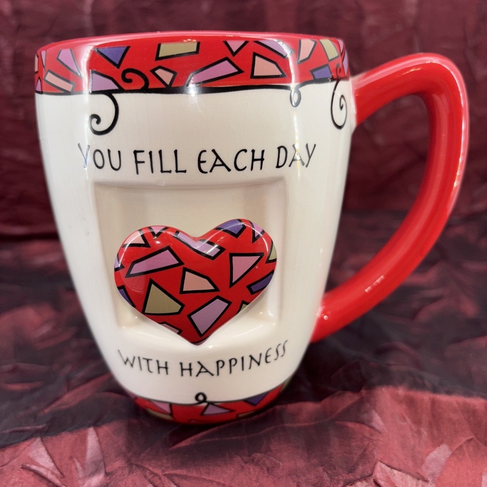Vintage GANZ 3D Heart On A Spring Coffee Mug You Fill Each Day With Happiness